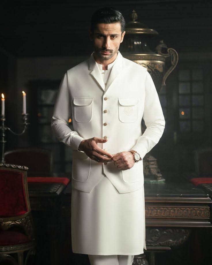 Pakistani white koti set